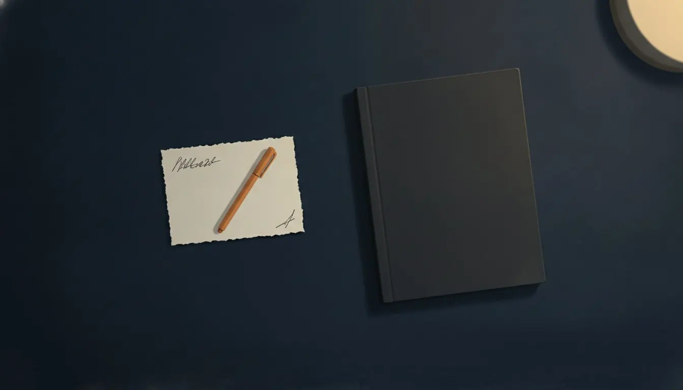 A written note beside a closed document