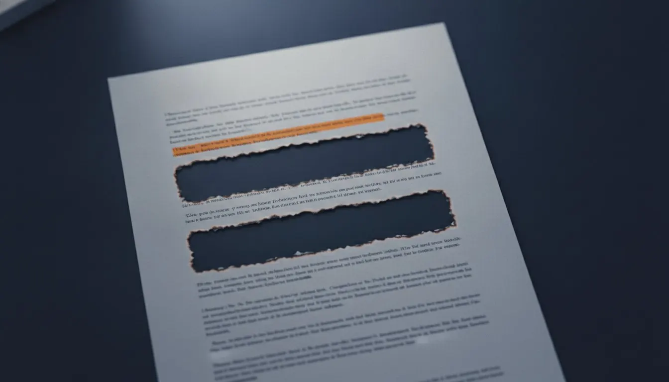 A document with two lines cleanly removed leaving precise voids