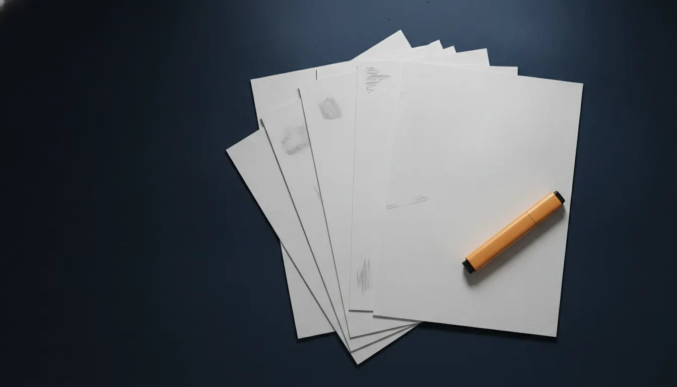 A stack of printed pages with several blank ones among them