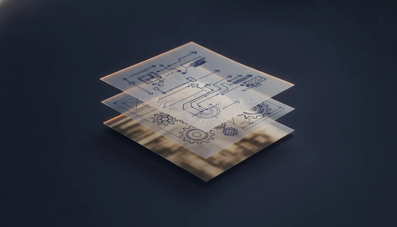 An exploded view of a document separating into its component layers